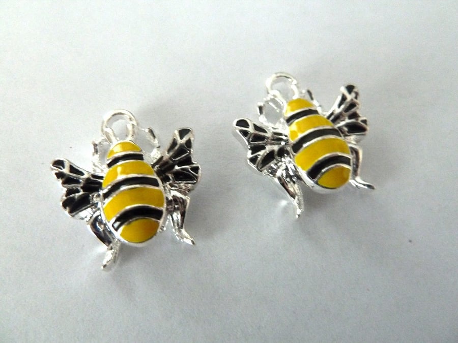 2 enamel bee charms