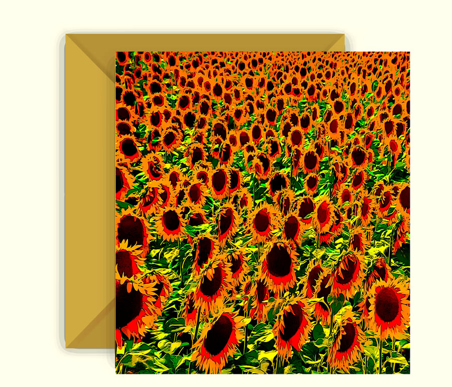 Colourful Sunflowers in a Field Greeting Card 
