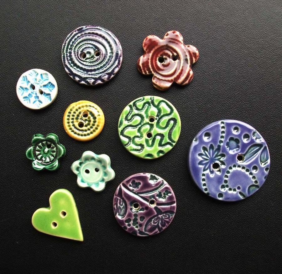 set of 10 handmade ceramic buttons