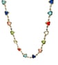 Simulated multi coloured crystal hearts rosary link necklace silvertone