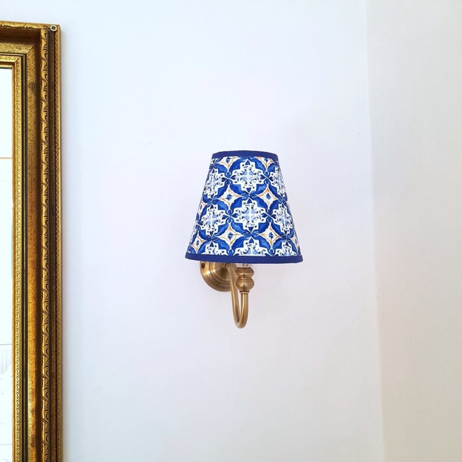 Blue Mediterranean Tiles Clip On Lampshade, small lampshade