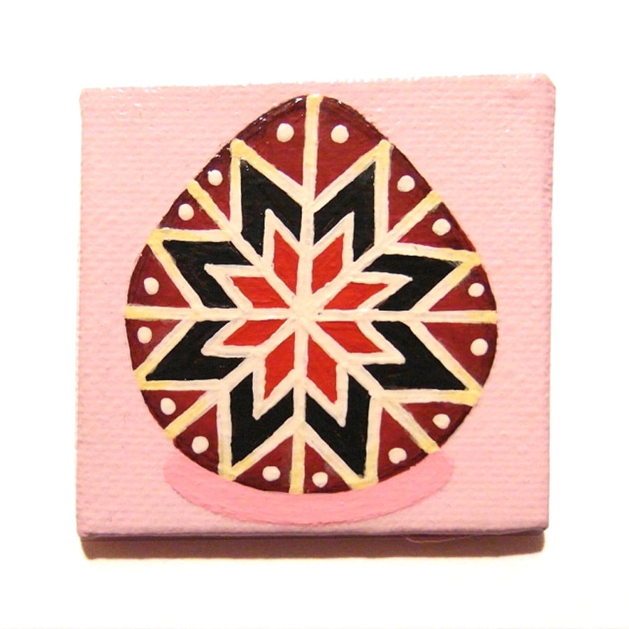 Ukrainian Easter Egg Magnet - small art of pink and red pysanka - Easter gift