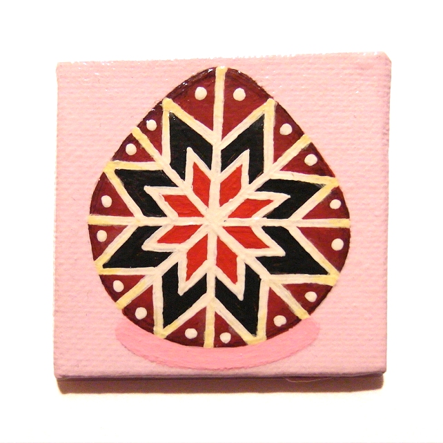 Ukrainian Easter Egg Magnet - small art of pink and red pysanka - Easter gift