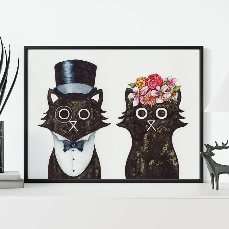 Lord And Lady Cat Wall Art Print, Wedding Gift, Anniversary Gift, Cat Art, Bride