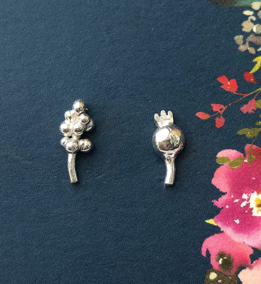 Mini Lavender And Poppy Seed Head Earrings