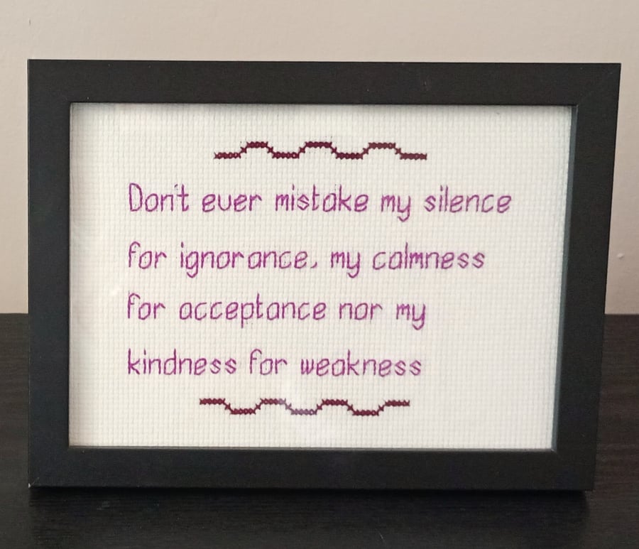 Handmade Framed Cross Stitch – Inspirational Quote 
