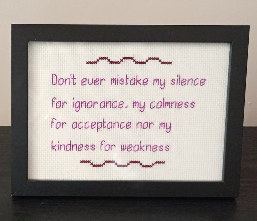 Handmade Framed Cross Stitch – Inspirational Quote 