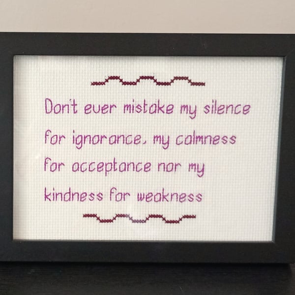 Handmade Framed Cross Stitch – Inspirational Quote 