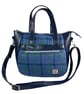 Harris tweed large Crossbody Handbag, blue check wool,  faux leather tote