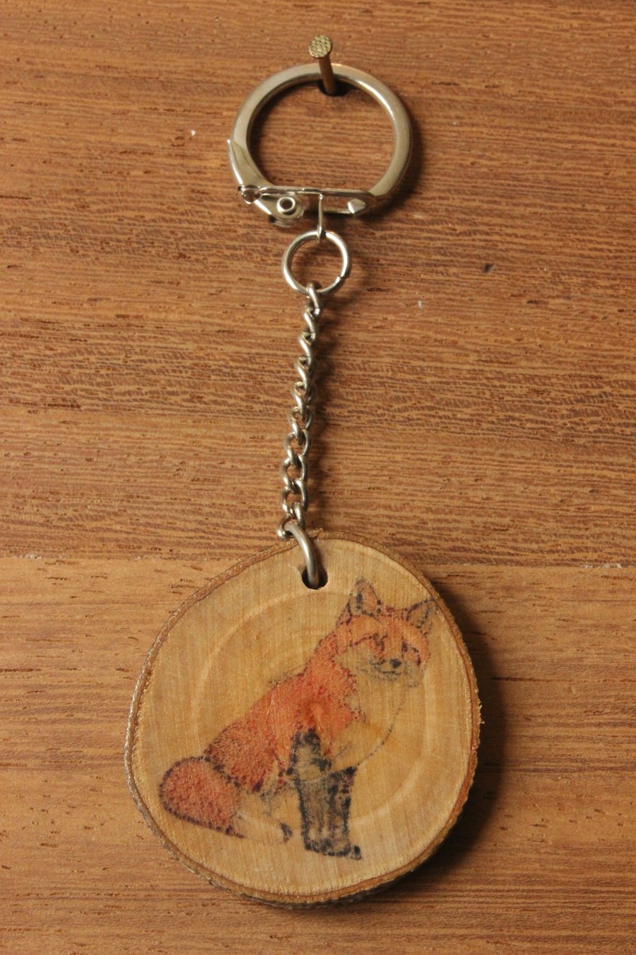 SALE ITEM - Fox Apple Wood Natural Keyring Art Bag & Keys Accessory