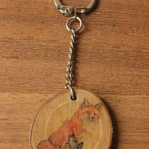 SALE ITEM - Fox Apple Wood Natural Keyring Art Bag & Keys Accessory