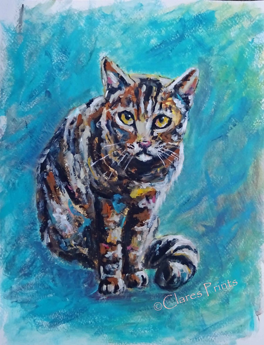 Tabby Cat Art Original Acrylic Animal Painting 