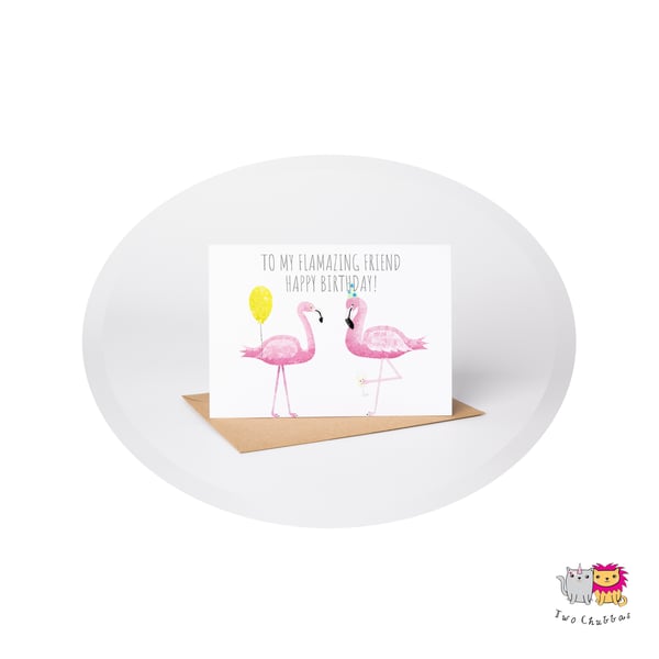 Flamingo Birthday Card, A6 Birthday Card, Cute Animal Birthday Card