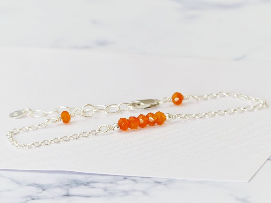 Sterling Silver Carnelian Bracelet, Natural Gemstone Bracelet Gift