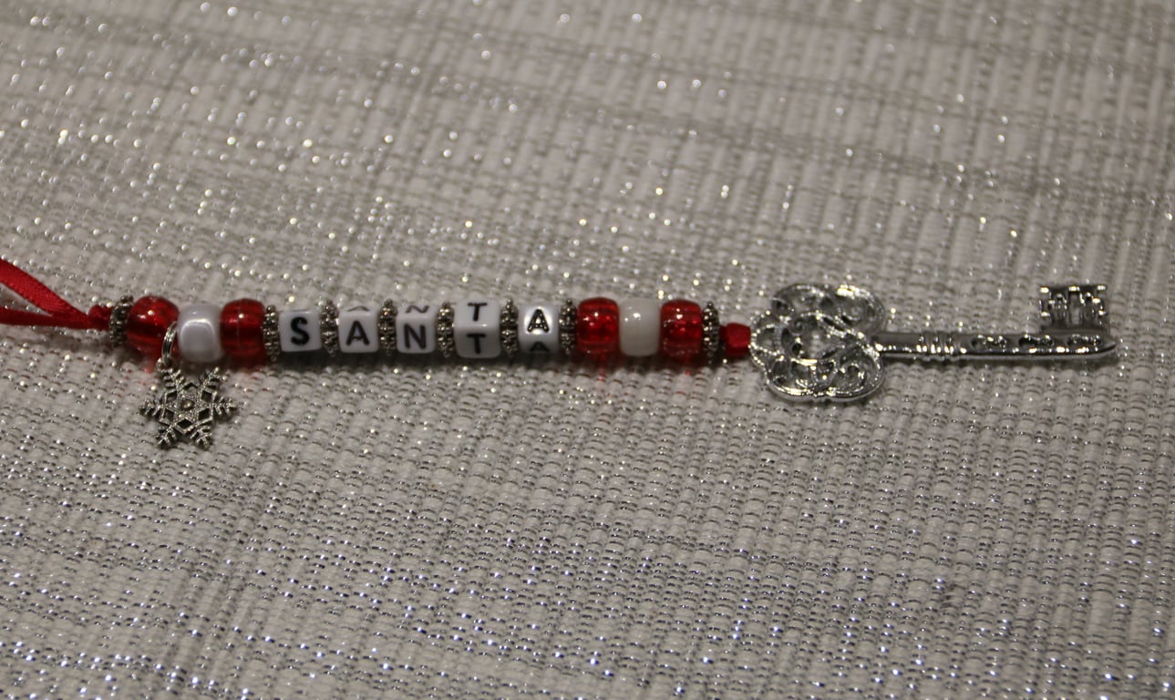 Santa's Magic Key, Christmas tree decoration, White beads