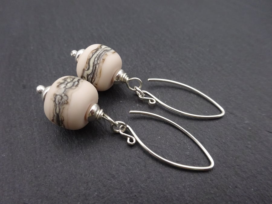 peach lampwork glass earrings, sterling silver jewellery