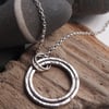 silver necklace, hoop silver necklace, hammered silver necklace