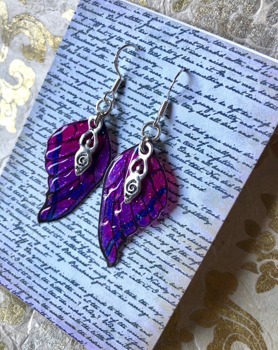 Purple and Pink Goddess Fairy Wing Sterling Silver Earrings