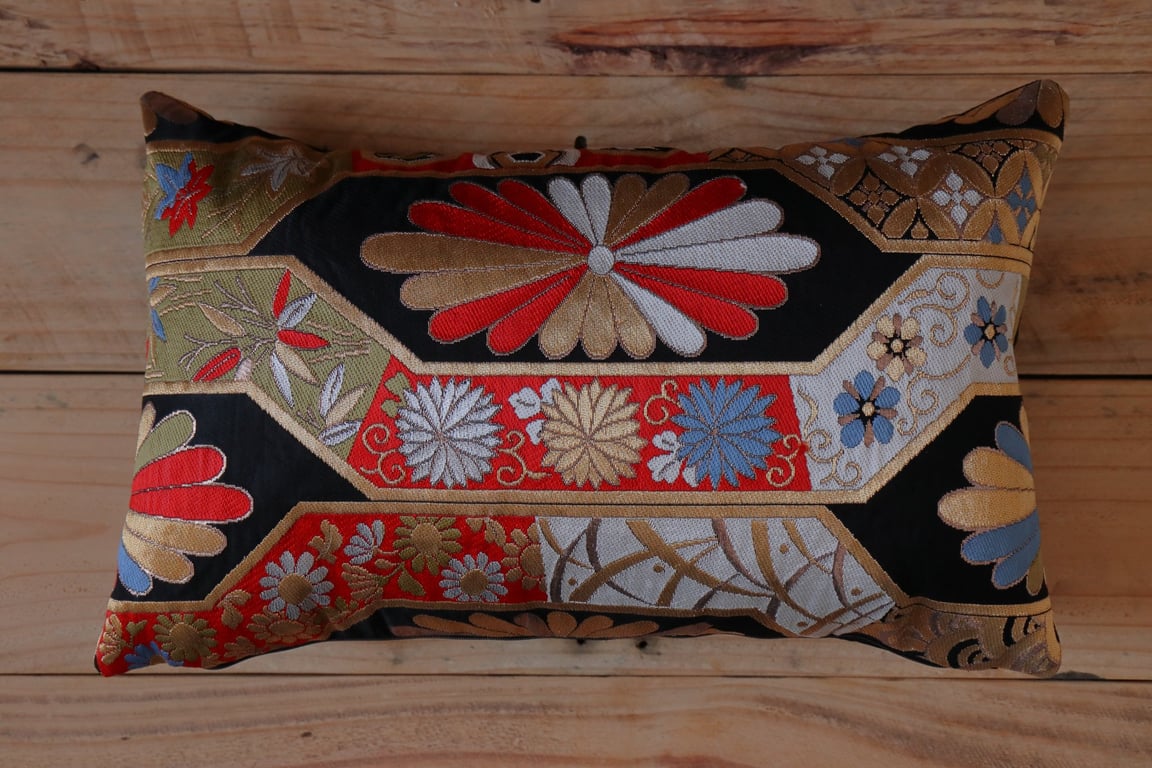 Silk Brocade Cushion Japanese Kimono Obi Chrysanthemum