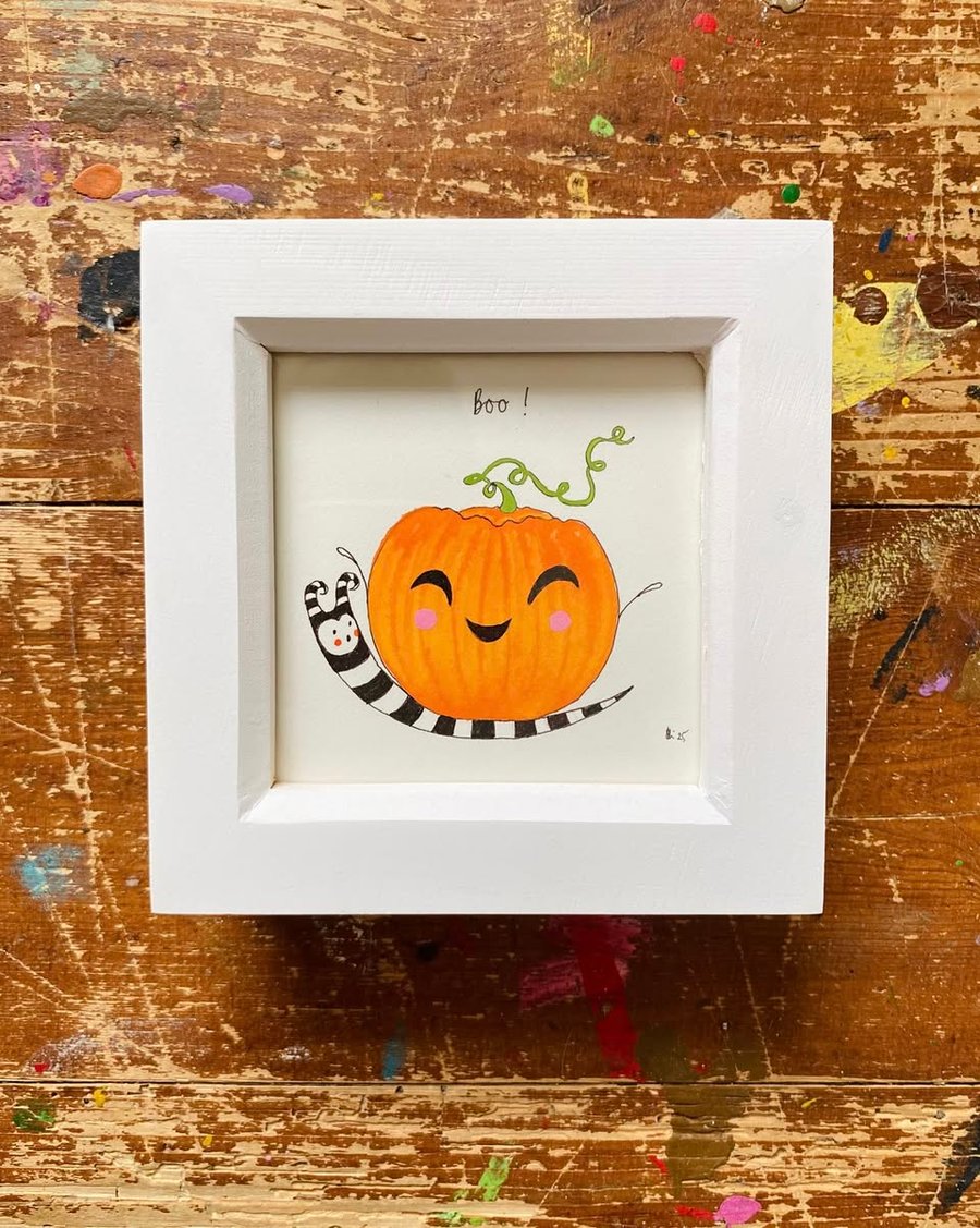Boo! - Framed original illustration
