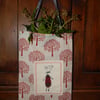 Muriel Mouse Screen Printed Fabric bag -Beige and red tree patterned 19x28cm