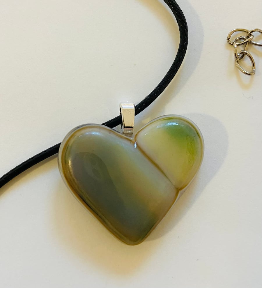 Green fused glass heart pendant 