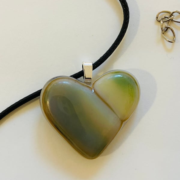  Green fused glass heart pendant 