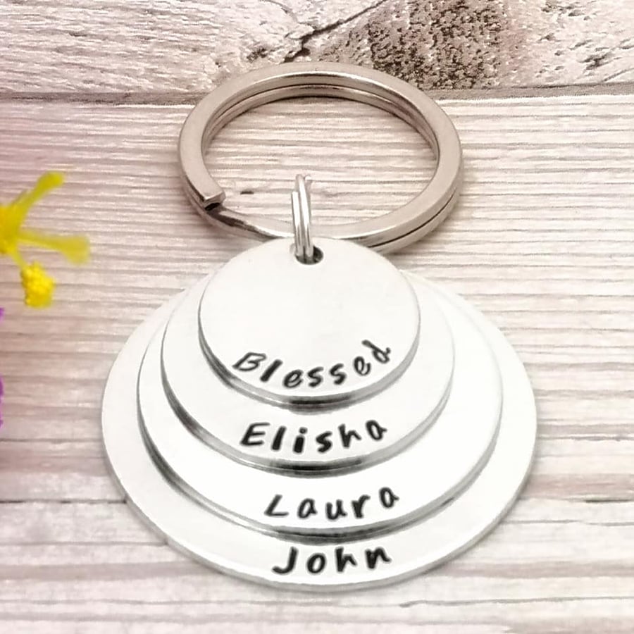 Four Name Personalised Keyring - Family Keyring  Gift For Dad Of Four