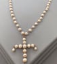 Copper Wire Wrap Ivory Cultured Pearl Cross Necklace - Image 3