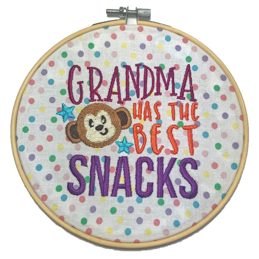 Grandma has the Best Snacks Embroidered Hoop Gift