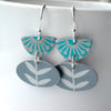 Folk art earrings in turquoise and grey