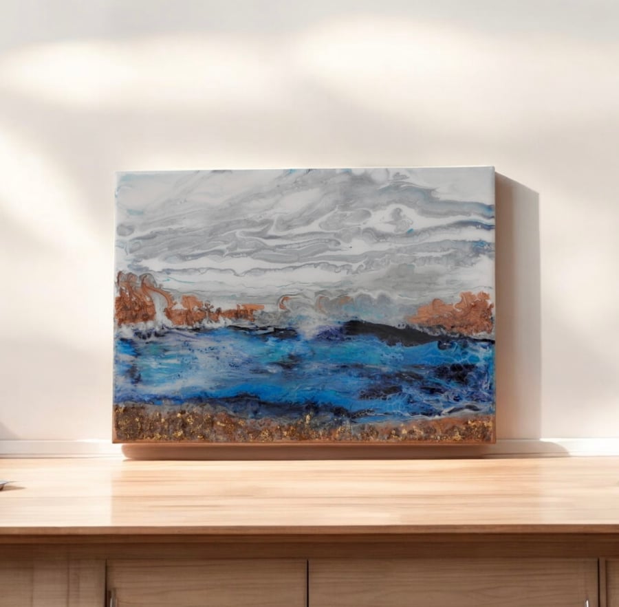 Seascape winter tide fluid art painting 