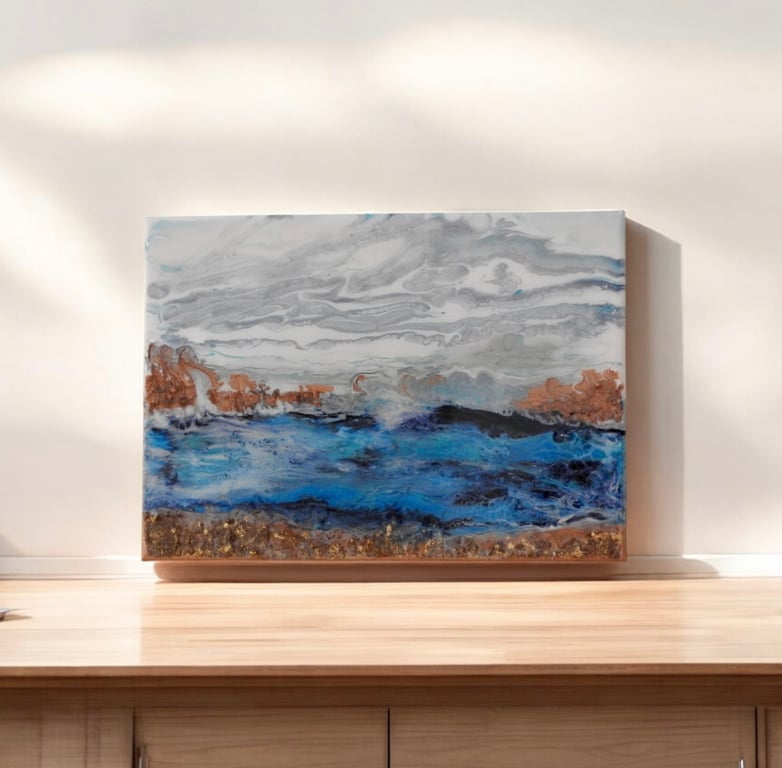Seascape winter tide fluid art painting 