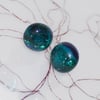 Green Dichroic Glass Earrings on Sterling Silver Studs