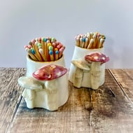 Handmade porcelain toadstool match pot 
