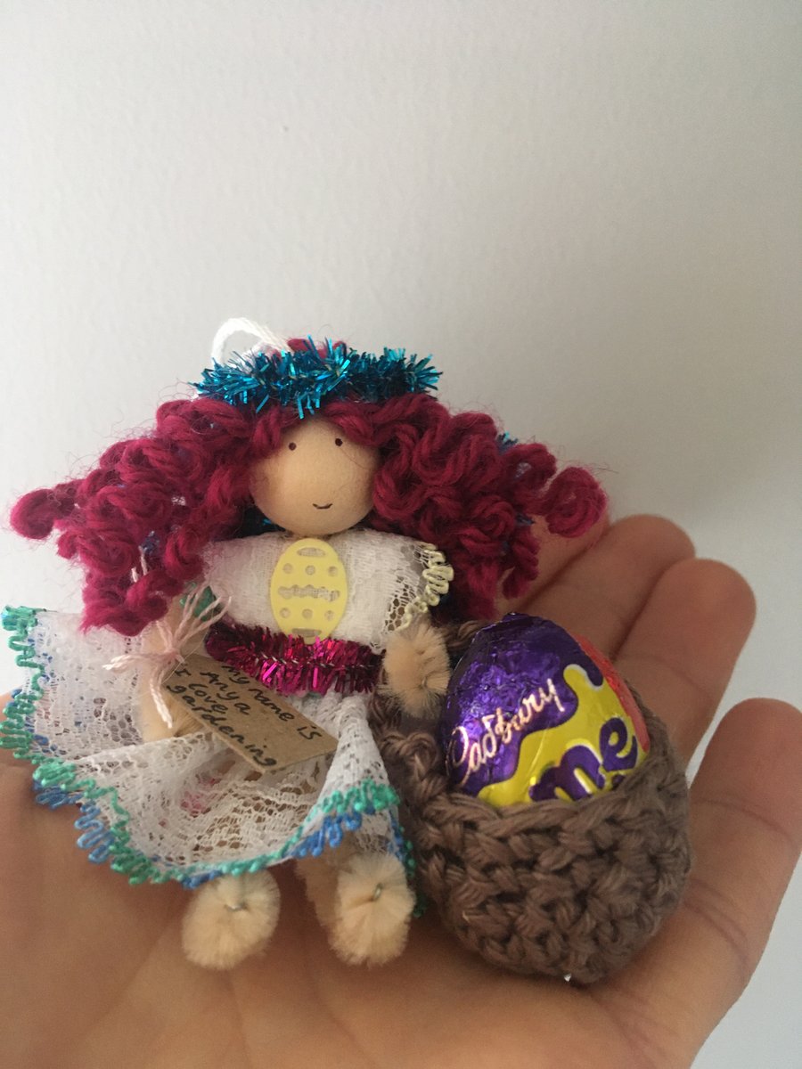 Tiny Easter Fairy Doll Decoration, Dark Pink, Easter Decoration 