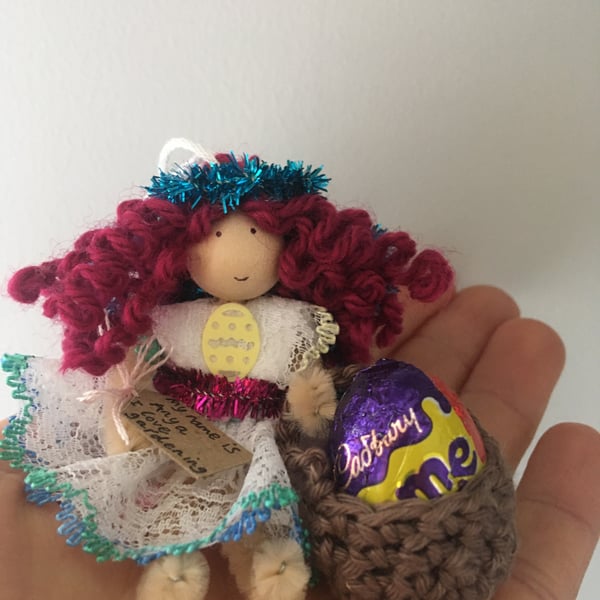 Tiny Easter Fairy Doll Decoration, Dark Pink, Easter Decoration 