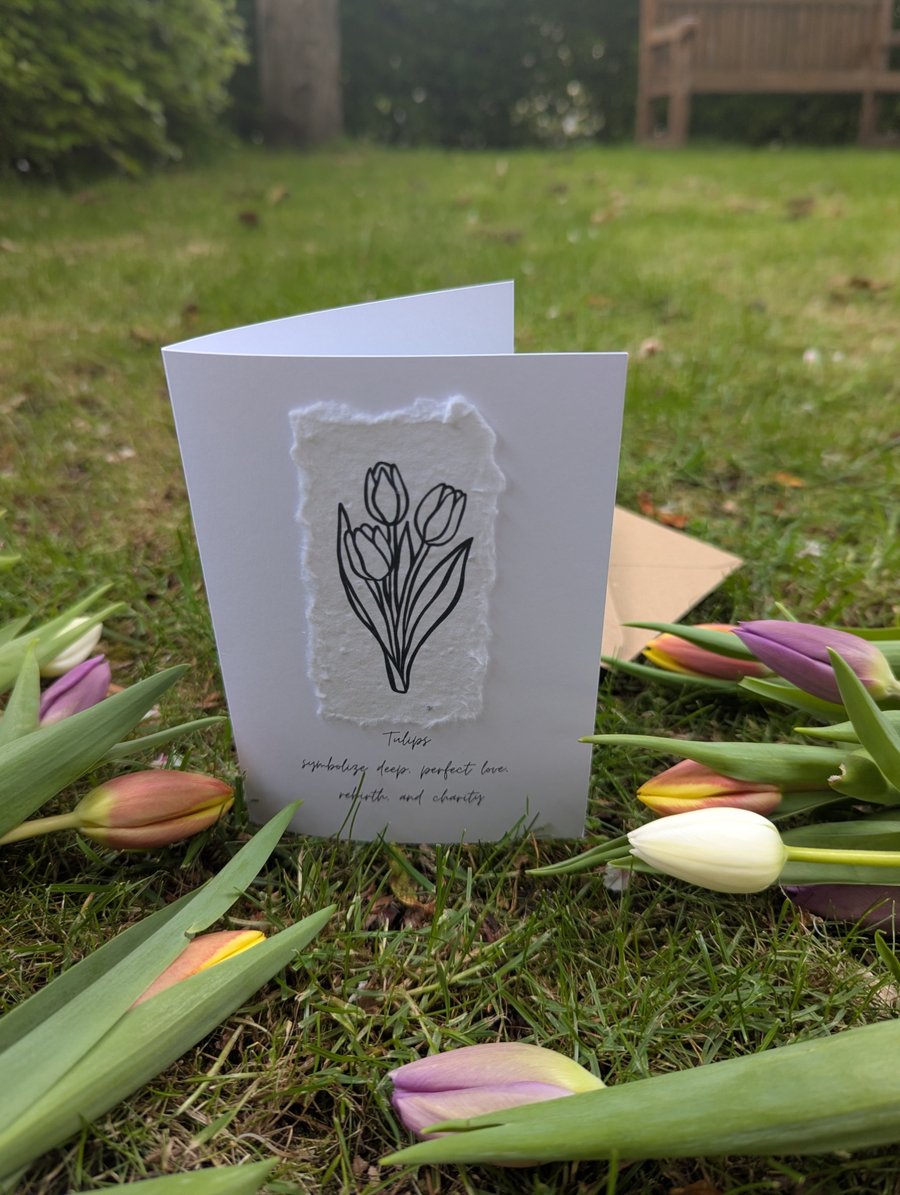 Handmade Tulip Card on Wildflower Seed Paper, Plantable Greeting Card 