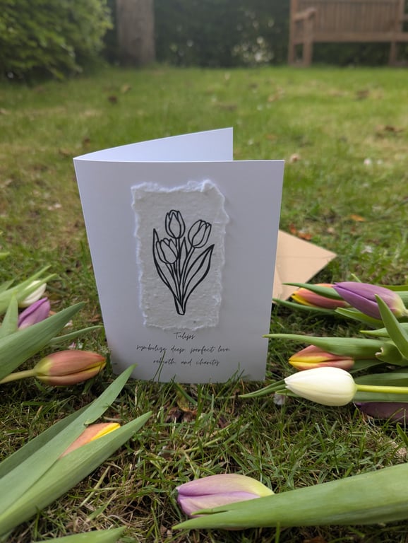 Handmade Tulip Card on Wildflower Seed Paper, Plantable Greeting Card 