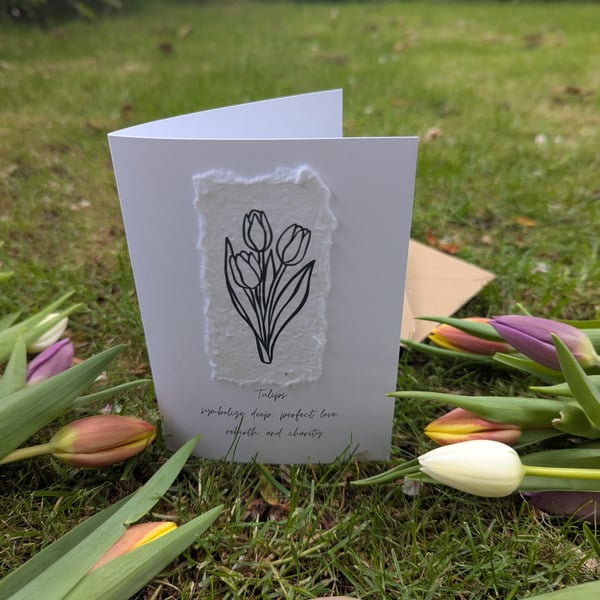 Handmade Tulip Card on Wildflower Seed Paper, Plantable Greeting Card 