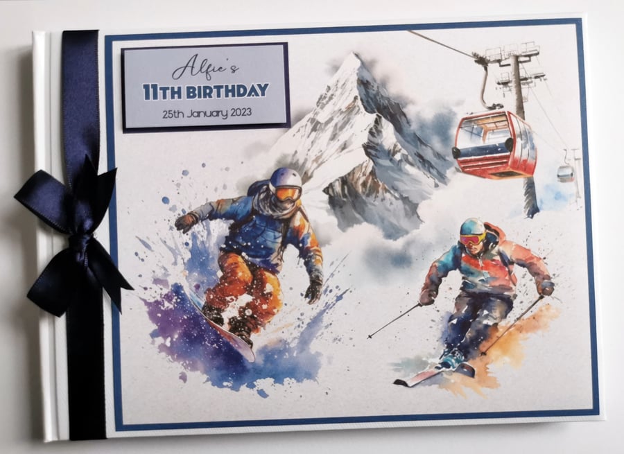 Ski birthday guest book, winter sports party book, snowboard party book