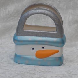 Ceramic Hand Painted Christmas Xmas Snowman Gift Bag Box Table Decoration.