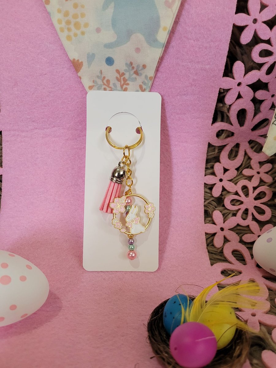 Easter Beaded Keychain - White Bunny