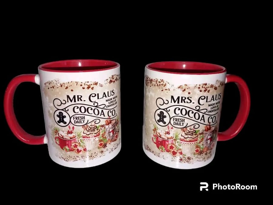 Mr and Mrs Claus Christmas Mug Matching Set of 2, Santa Cocoa Cosy