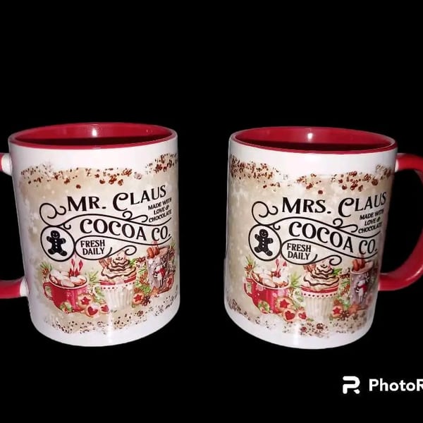 Mr and Mrs Claus Christmas Mug Matching Set of 2, Santa Cocoa 