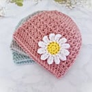 Crochet Baby Daisy Hat – Handmade Beanie Newborn to 2 Years