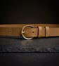 Tan Full Grain Leather Belt Gold-Tone Round Buckle Womens Belt 25mm 1 Inch