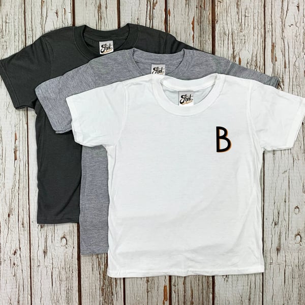 Kids's Birthday shirts. Children's Letter T-Shirts. Personalise initial shirt. 