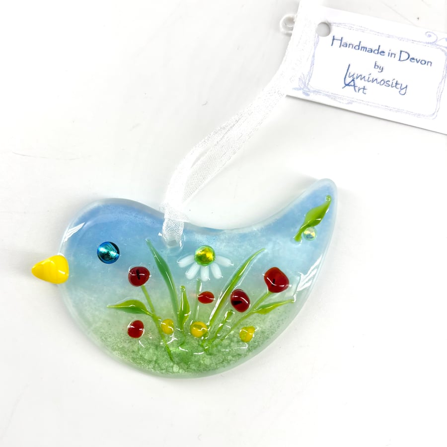 Glass Bird with Wild Flowers Design