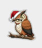 Unique Funny Christmas Sticker Xmas Decal - Owl In Santa Hat